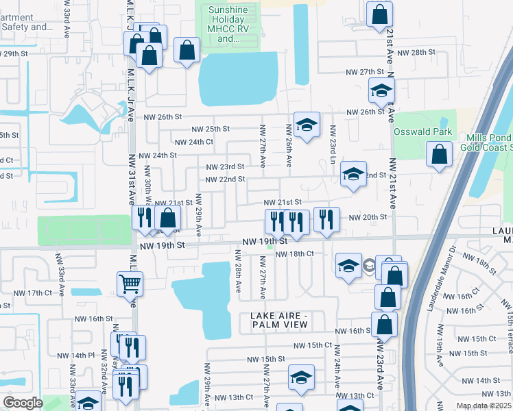 map of restaurants, bars, coffee shops, grocery stores, and more near 2717 Northwest 20th Street in Fort Lauderdale