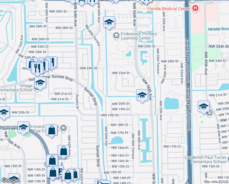 map of restaurants, bars, coffee shops, grocery stores, and more near 2031-2039 Northwest 59th Avenue in Lauderhill