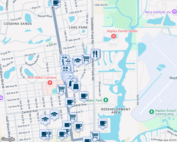 map of restaurants, bars, coffee shops, grocery stores, and more near 430 11th Street North in Naples