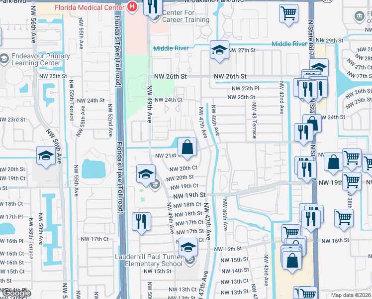 map of restaurants, bars, coffee shops, grocery stores, and more near in Lauderhill