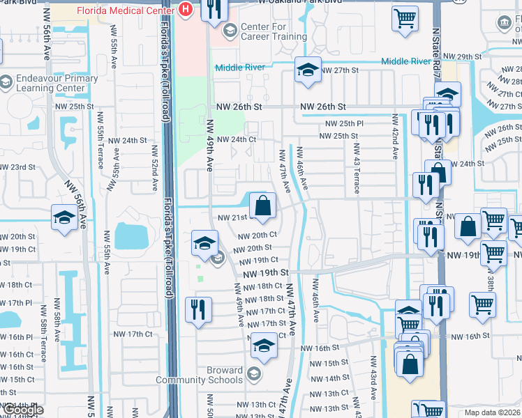 map of restaurants, bars, coffee shops, grocery stores, and more near in Lauderhill