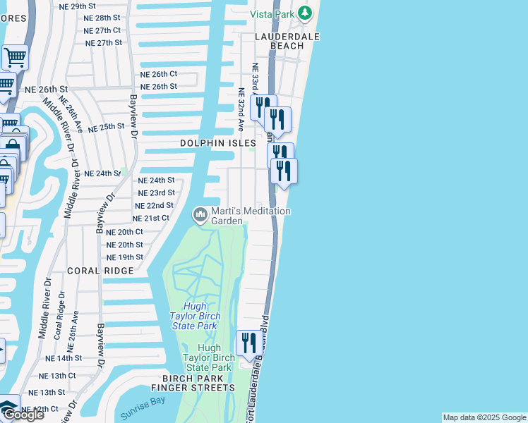 map of restaurants, bars, coffee shops, grocery stores, and more near 3329 Northeast 18th Street in Fort Lauderdale