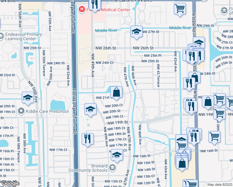 map of restaurants, bars, coffee shops, grocery stores, and more near in Lauderhill