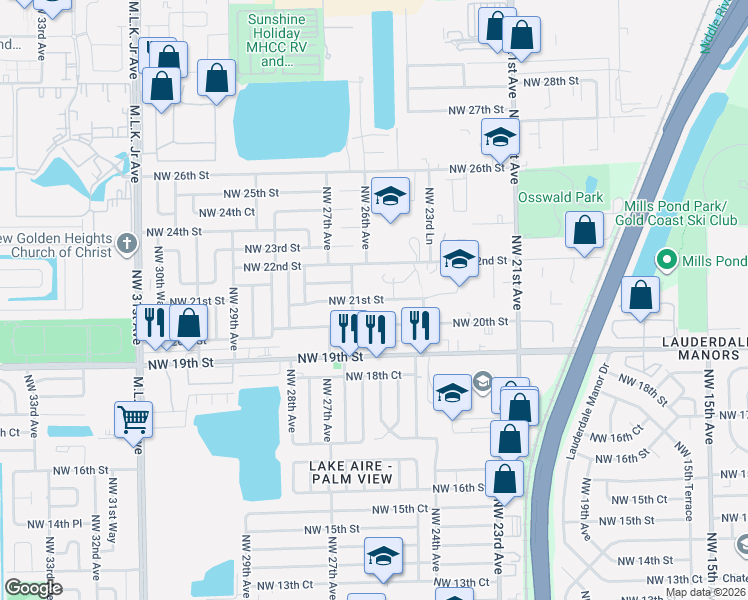 map of restaurants, bars, coffee shops, grocery stores, and more near 2517 Northwest 21st Street in Fort Lauderdale