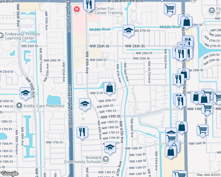 map of restaurants, bars, coffee shops, grocery stores, and more near 4750 Northwest 22nd Court in Lauderhill