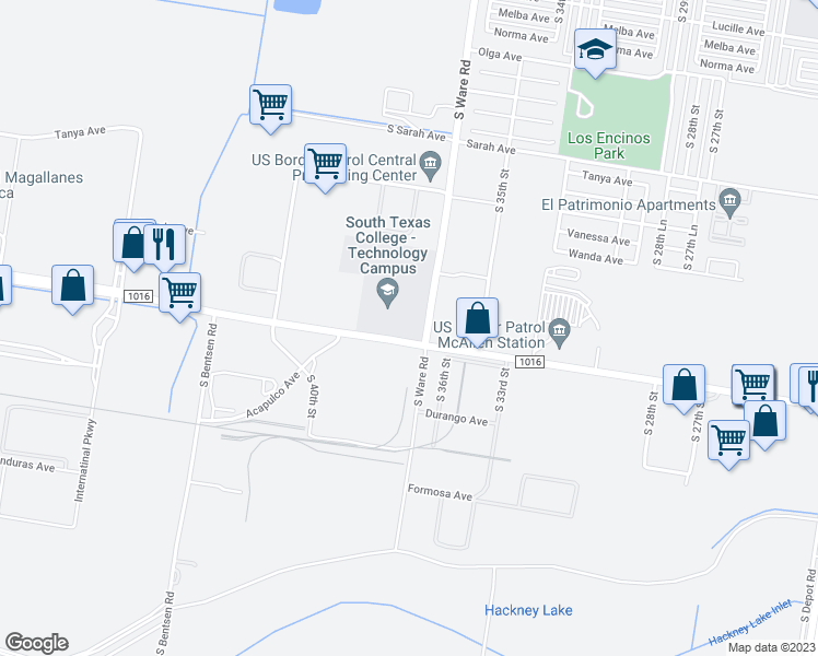 map of restaurants, bars, coffee shops, grocery stores, and more near 3700 West Military Highway in McAllen