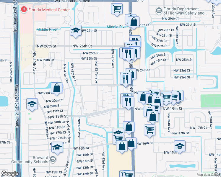 map of restaurants, bars, coffee shops, grocery stores, and more near 4231 Northwest 21st Street in Lauderhill