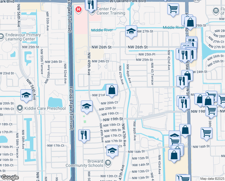map of restaurants, bars, coffee shops, grocery stores, and more near 4750 Northwest 22nd Court in Lauderhill