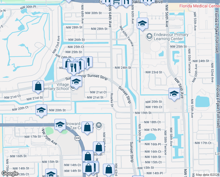 map of restaurants, bars, coffee shops, grocery stores, and more near in Sunrise