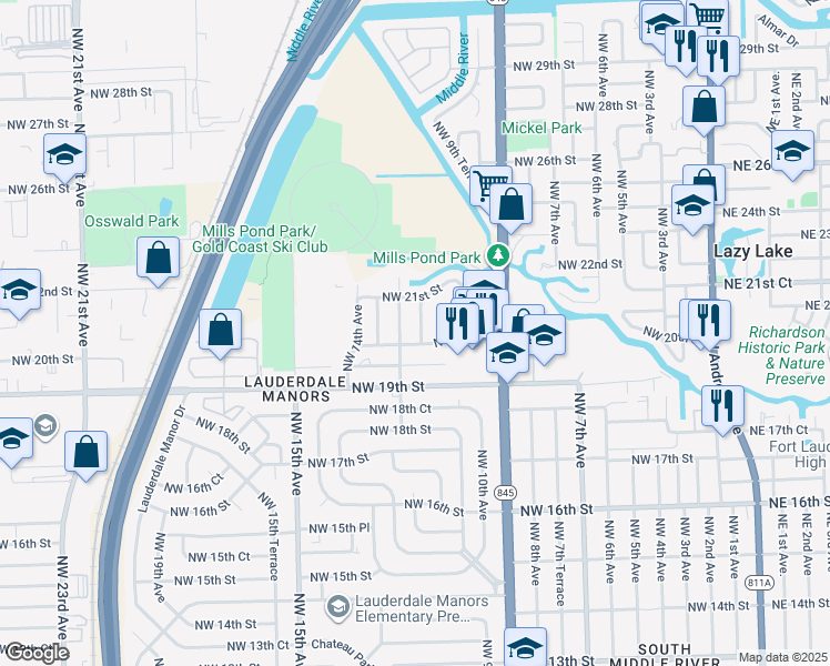 map of restaurants, bars, coffee shops, grocery stores, and more near 2017 Northwest 12th Avenue in Fort Lauderdale