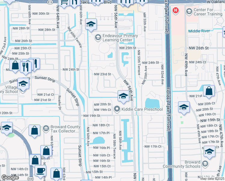 map of restaurants, bars, coffee shops, grocery stores, and more near 2221 Northwest 58th Avenue in Lauderhill