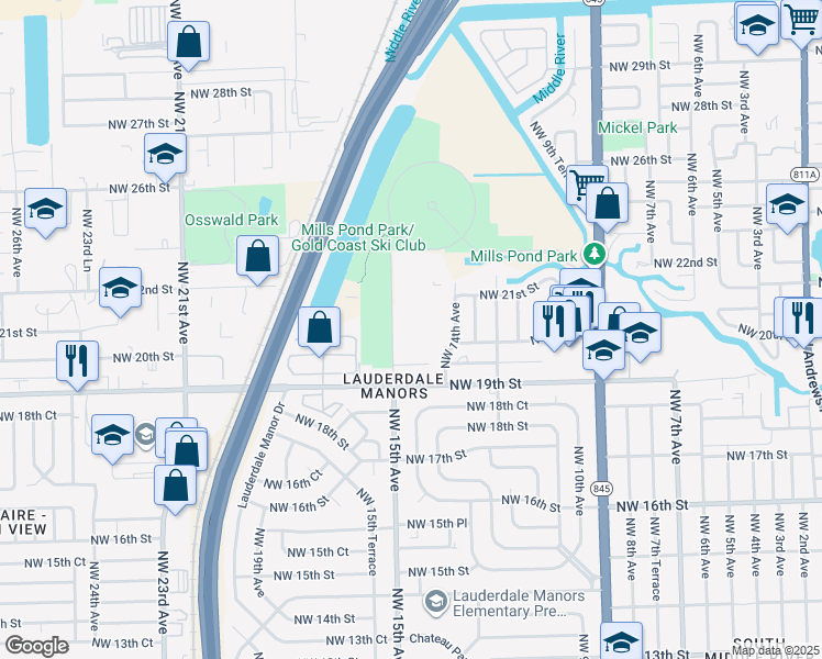 map of restaurants, bars, coffee shops, grocery stores, and more near 1470 Northwest 21st Street in Fort Lauderdale