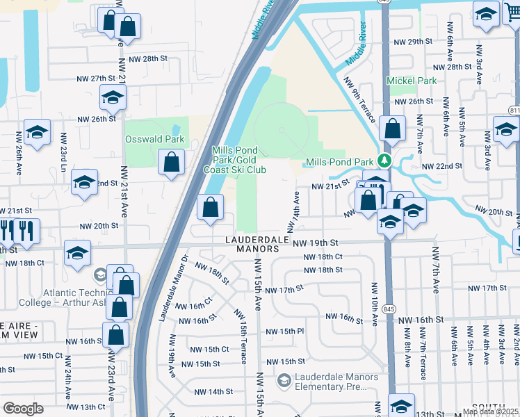 map of restaurants, bars, coffee shops, grocery stores, and more near 2094 Northwest 15th Avenue in Fort Lauderdale