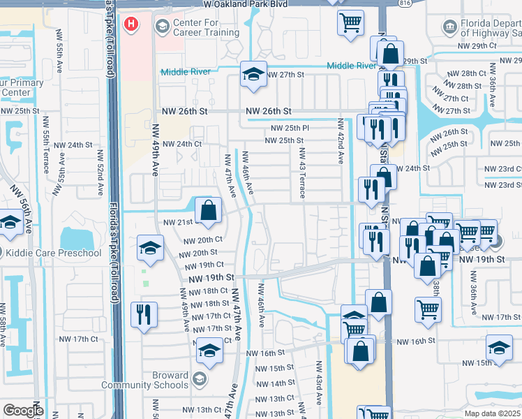 map of restaurants, bars, coffee shops, grocery stores, and more near 4511 Northwest 21st Street in Lauderhill