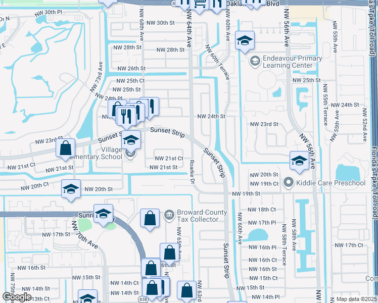 map of restaurants, bars, coffee shops, grocery stores, and more near 2241 Northwest 61st Avenue in Sunrise