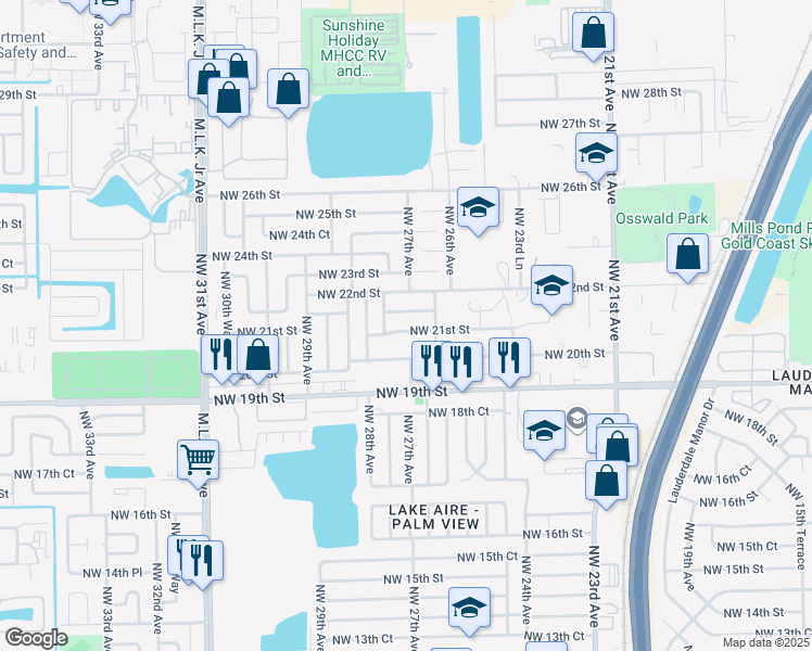 map of restaurants, bars, coffee shops, grocery stores, and more near 2160 Northwest 27th Terrace in Fort Lauderdale