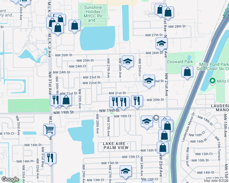 map of restaurants, bars, coffee shops, grocery stores, and more near 2161 Northwest 26th Avenue in Fort Lauderdale