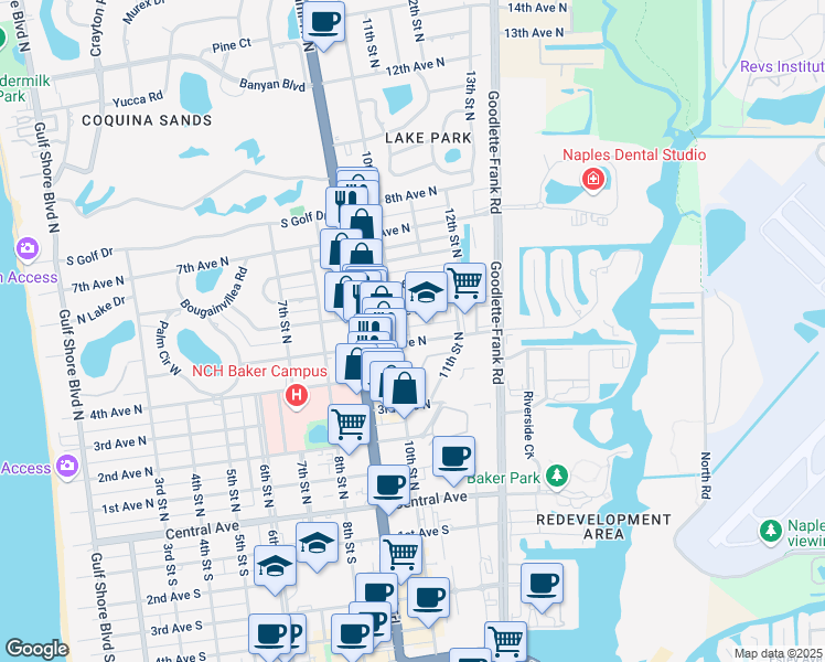 map of restaurants, bars, coffee shops, grocery stores, and more near 1034 6th Avenue North in Naples
