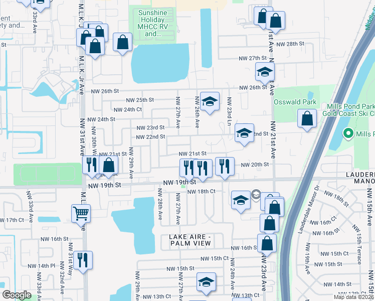 map of restaurants, bars, coffee shops, grocery stores, and more near 2161 Northwest 26th Avenue in Fort Lauderdale