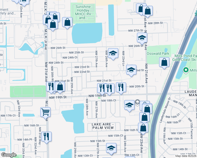 map of restaurants, bars, coffee shops, grocery stores, and more near 2161 Northwest 26th Avenue in Fort Lauderdale
