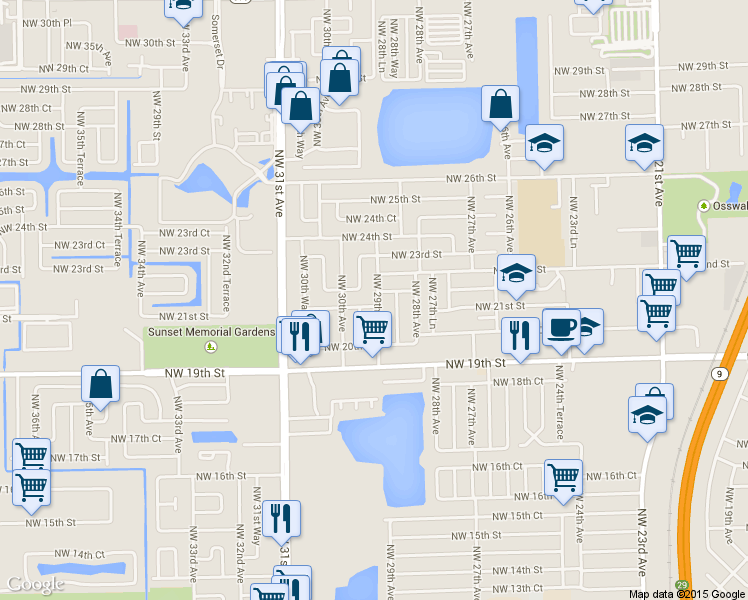 map of restaurants, bars, coffee shops, grocery stores, and more near 2851 Northwest 21st Court in Fort Lauderdale