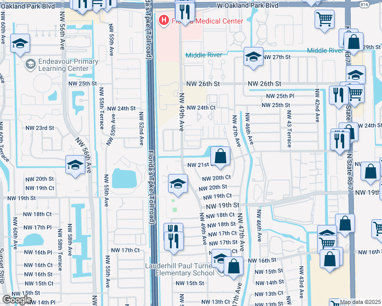 map of restaurants, bars, coffee shops, grocery stores, and more near 4891 Northwest 22nd Street in Lauderhill