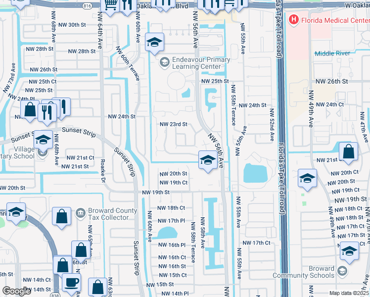 map of restaurants, bars, coffee shops, grocery stores, and more near 2128 Northwest 57th Avenue in Lauderhill