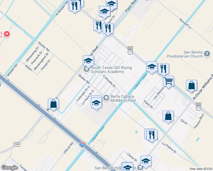 map of restaurants, bars, coffee shops, grocery stores, and more near 252-298 Colorado Drive in San Benito