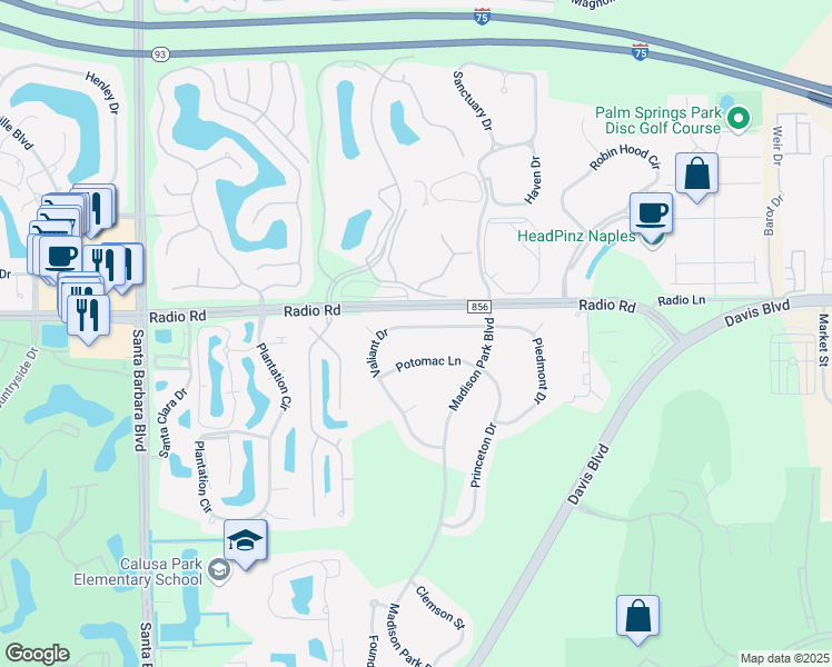 map of restaurants, bars, coffee shops, grocery stores, and more near 8283 Valiant Drive in Naples