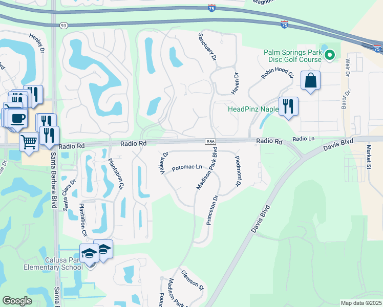 map of restaurants, bars, coffee shops, grocery stores, and more near 8303 Valiant Drive in Naples
