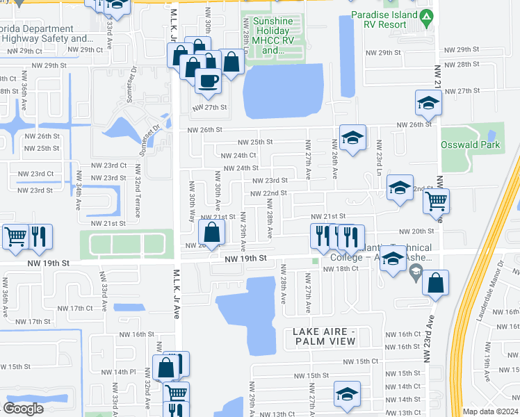 map of restaurants, bars, coffee shops, grocery stores, and more near 2120 Northwest 28th Terrace in Fort Lauderdale