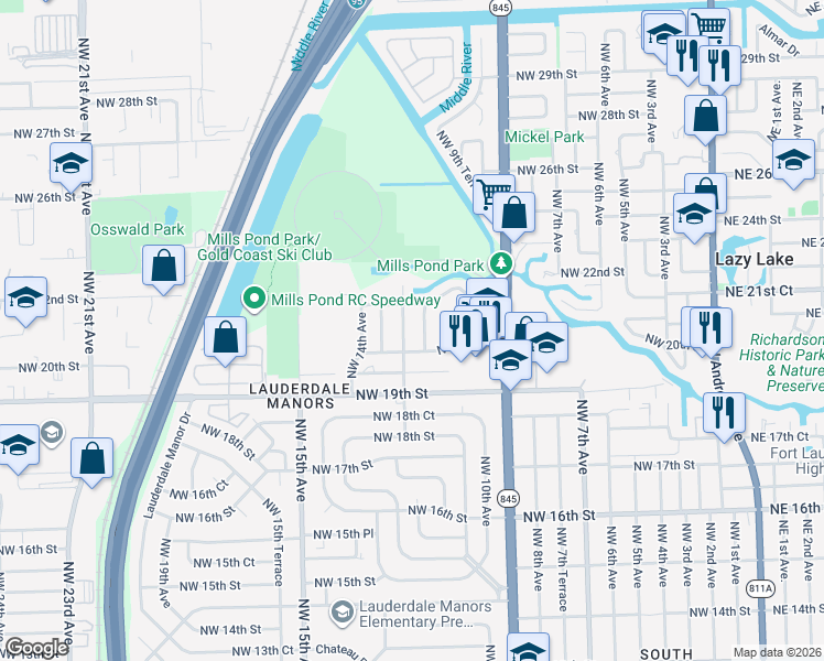 map of restaurants, bars, coffee shops, grocery stores, and more near 2017 Northwest 12th Avenue in Fort Lauderdale