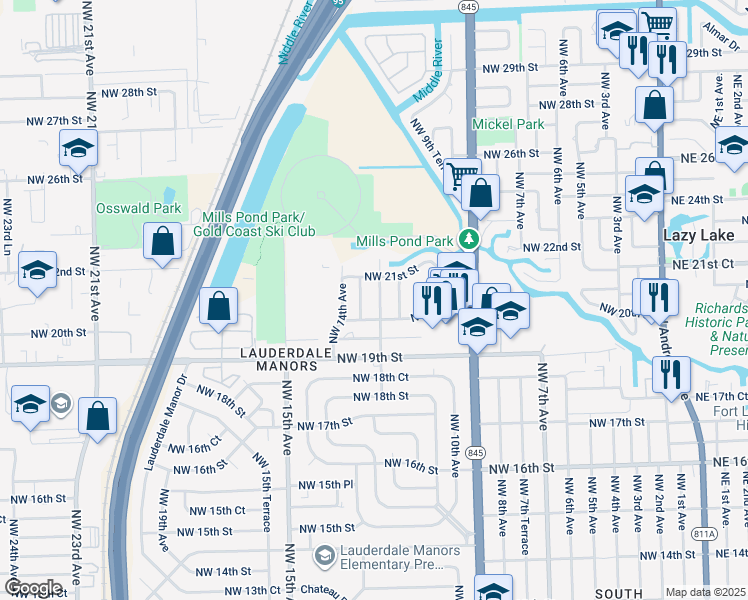 map of restaurants, bars, coffee shops, grocery stores, and more near 2017 Northwest 12th Avenue in Fort Lauderdale