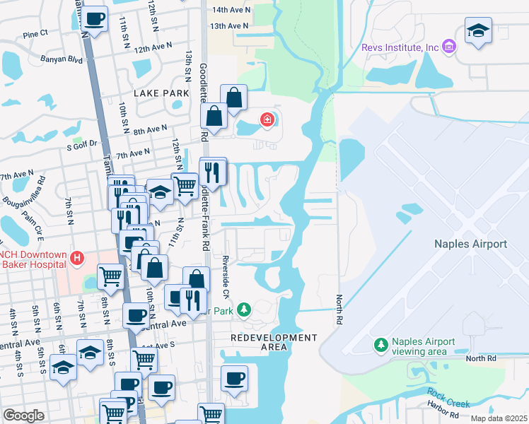 map of restaurants, bars, coffee shops, grocery stores, and more near 1390 5th Avenue North in Naples