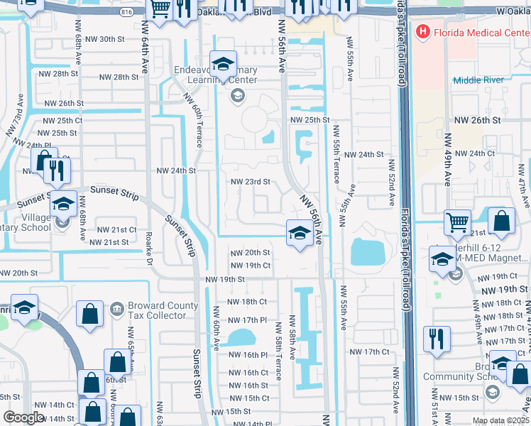 map of restaurants, bars, coffee shops, grocery stores, and more near 2221 Northwest 56th Avenue in Lauderhill