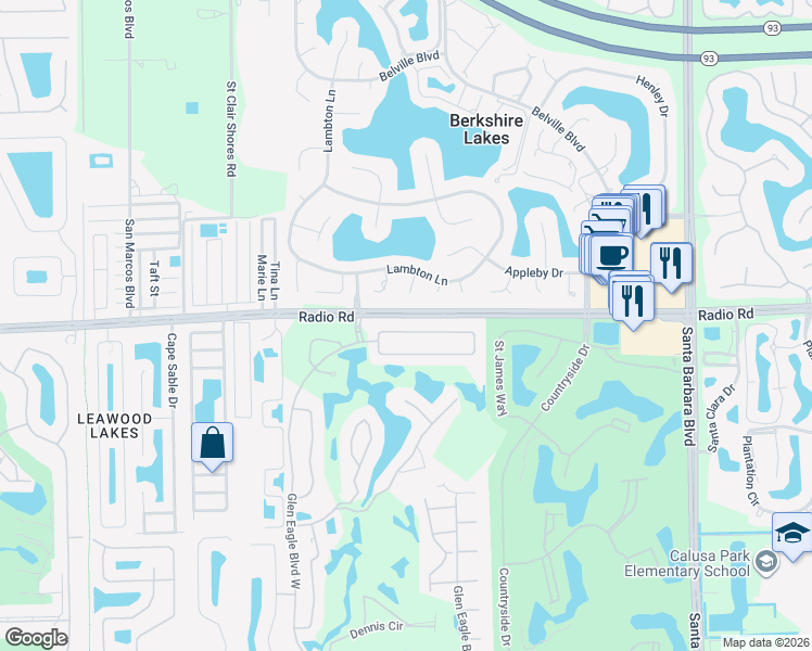 map of restaurants, bars, coffee shops, grocery stores, and more near 275 Glen Eagle Circle in Naples