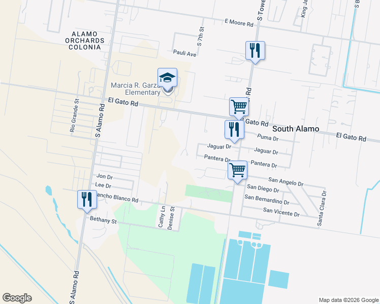 map of restaurants, bars, coffee shops, grocery stores, and more near 1335 Village Circle in Alamo