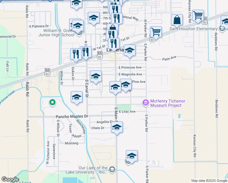 map of restaurants, bars, coffee shops, grocery stores, and more near 504 Farm to Market 506 in La Feria