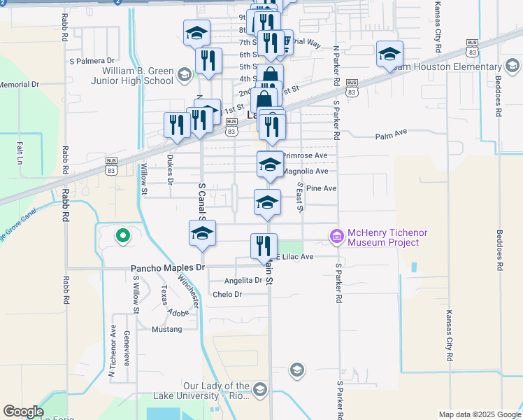 map of restaurants, bars, coffee shops, grocery stores, and more near 504 Farm to Market 506 in La Feria
