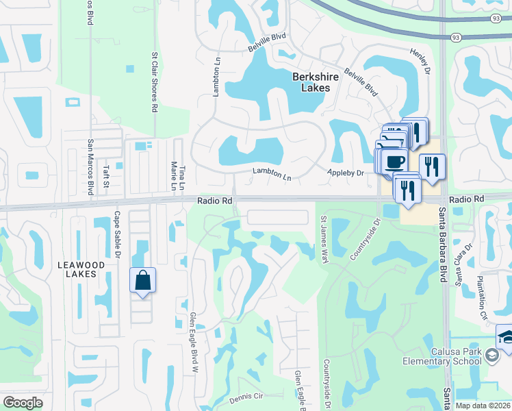 map of restaurants, bars, coffee shops, grocery stores, and more near 275 Glen Eagle Circle in Naples