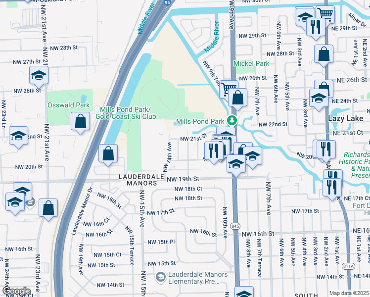 map of restaurants, bars, coffee shops, grocery stores, and more near 2017 Northwest 12th Avenue in Fort Lauderdale