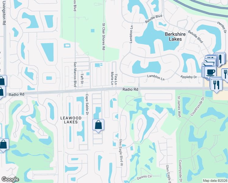 map of restaurants, bars, coffee shops, grocery stores, and more near 105 Manor Boulevard in Naples