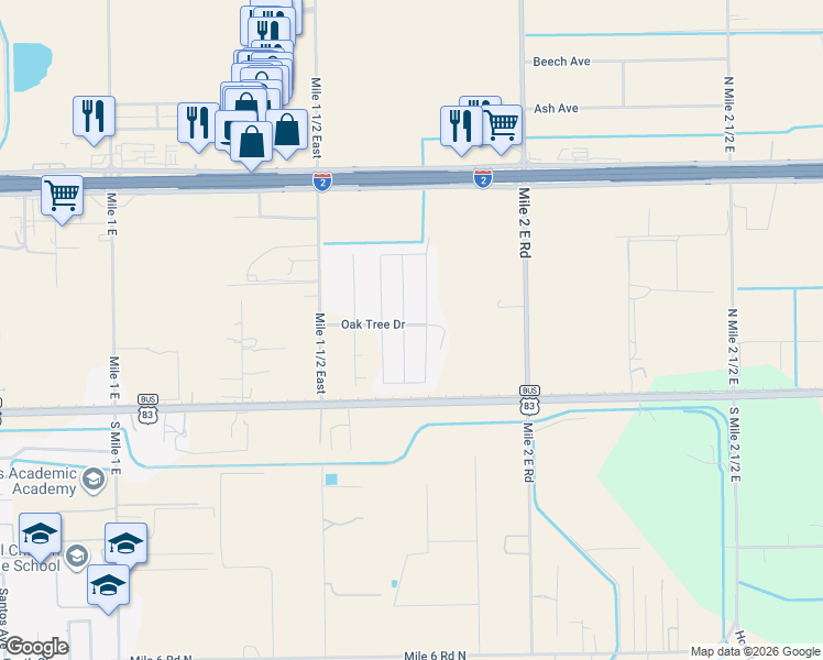 map of restaurants, bars, coffee shops, grocery stores, and more near 310 Jessica Street in Mercedes