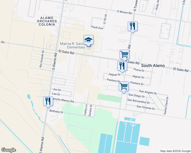 map of restaurants, bars, coffee shops, grocery stores, and more near 1335 Village Cir in Alamo