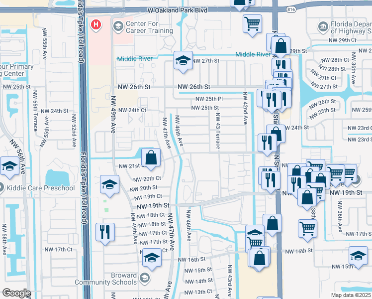 map of restaurants, bars, coffee shops, grocery stores, and more near 4511 Northwest 21st Street in Lauderhill