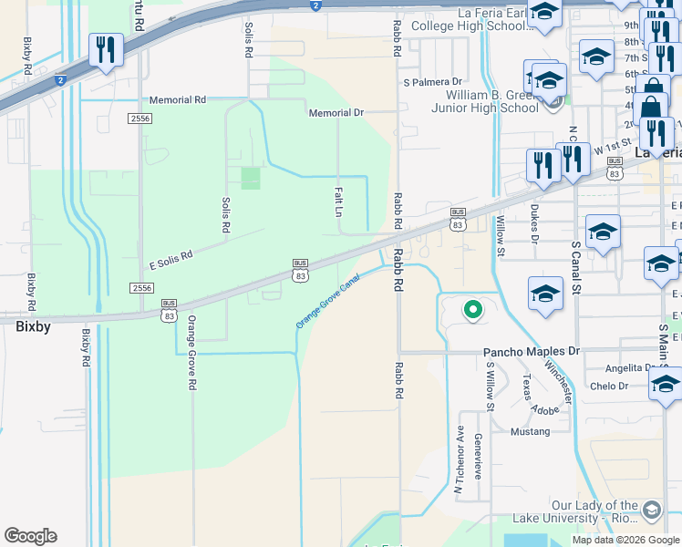 map of restaurants, bars, coffee shops, grocery stores, and more near 11528 U.S. 83 Business in La Feria