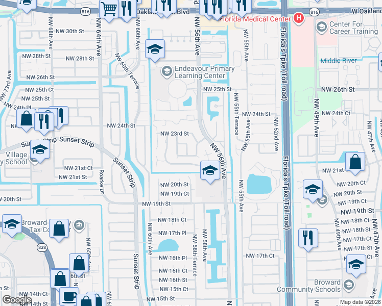 map of restaurants, bars, coffee shops, grocery stores, and more near 2221 Northwest 56th Avenue in Lauderhill