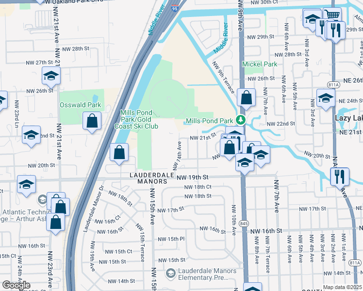 map of restaurants, bars, coffee shops, grocery stores, and more near 2020 Northwest 14th Avenue in Fort Lauderdale