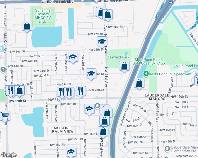 map of restaurants, bars, coffee shops, grocery stores, and more near 2151 Northwest 21st Terrace in Fort Lauderdale