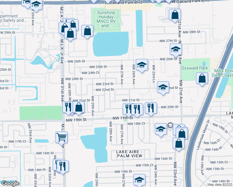 map of restaurants, bars, coffee shops, grocery stores, and more near 2160 Northwest 27th Terrace in Fort Lauderdale